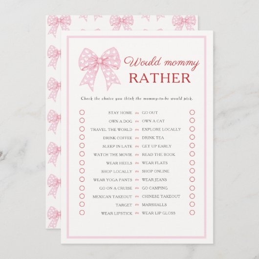 Roze Strik Gebeurtje Zou Mammie Liever Spel Advieskaart (Voorkant / Achterkant)