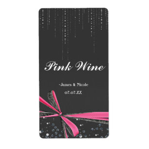 Roze Strik Glitter Glamour Feest Wijnlabel Etiket