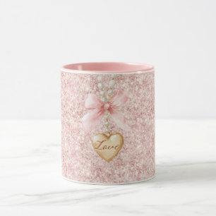 Roze Strik Glitter Hart Ketting Mok
