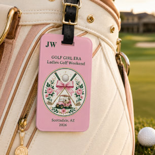 Roze strik golfkar floral monogram vrouwen golfer bagagelabel