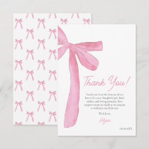 Roze strik handgetekende Coquette babyshower Bedankkaart