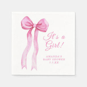 Roze strik het is een meisje baby shower servet