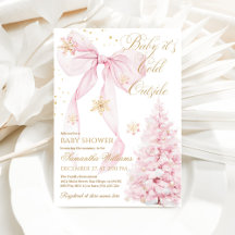 Roze strik het is koud buiten babyshower meisje