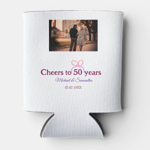 Roze strik juicht om 50 jaar trouwdag blikjeskoeler