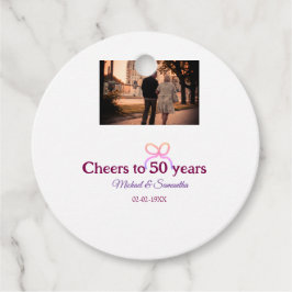 Roze strik juicht voor 50-jarig huwelijk bedankjes labels