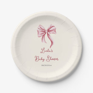 Roze Strik Kalligrafie Meisje Baby Shower Papieren Bordje