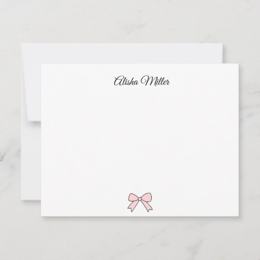Roze Strik Kanten Kant-en-klare Naam Briefpapier Notitiekaartje (Voorkant)