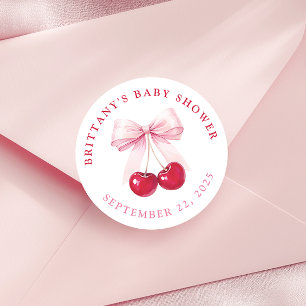 Roze Strik Keramiek Baby Shower Ronde Stickers