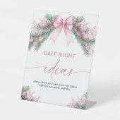 Roze strik Kerst Date Night Ideeën bord Reclamebord Met Voetstuk (Voorkant)