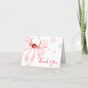 Roze strik kerst sneeuwvlokken baby shower bedankkaart