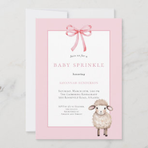 Roze Strik Kleine Lammetje Baby Shower Sprinkle Kaart