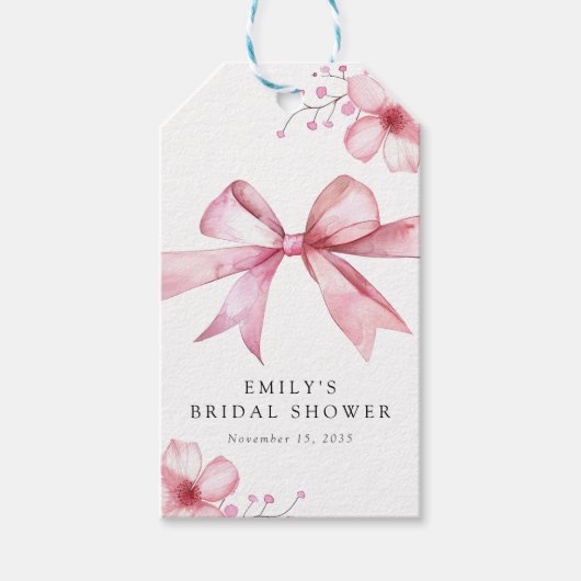 Roze Strik Knoop de Knoop Bruidsuitnodiging Cadeaulabel (Voorkant)