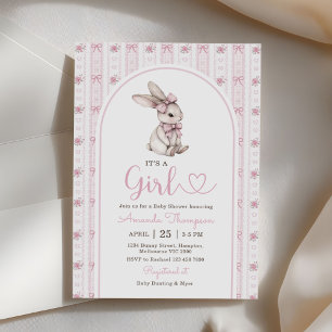 Roze Strik Konijn Vintage Konijn Baby Shower Kaart