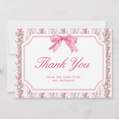 Roze Strik Liefdeshut Coquette Bruiloft Feest Bedankkaart (Voorkant)