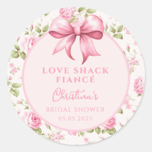 Roze Strik Liefdeshut Verloofde Bruiloft Borrel Ronde Sticker