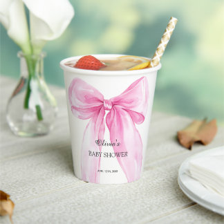 Roze Strik Lint Baby Shower Papieren Bekers