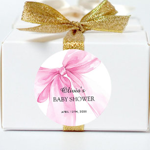 Roze Strik Lint Baby Shower Ronde Sticker