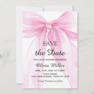 Roze Strik Lint Baby Shower Save the Date Kaart