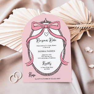 Roze strik lint   Bonjour Bebe Baby Shower Kaart
