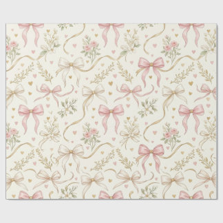 Roze strik lint en vintage botanische inpakpapier