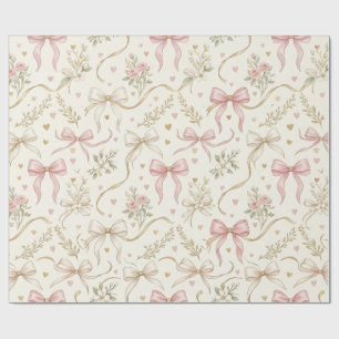 Roze strik lint en vintage botanische inpakpapier