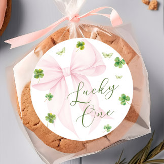 Roze Strik Lucky One 1e Verjaardag Sticker