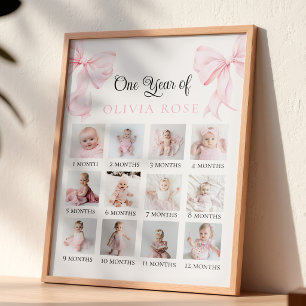 Roze Strik Maandelijkse Fotobord Verjaardag Poster