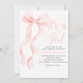 Roze strik meisje aquarel boho moderne baby shower kaart