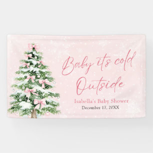 Roze Strik Meisje Baby Het Is Koud Buiten Baby Sho Spandoek