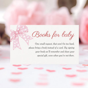 Roze Strik Meisje Baby Shower Boeken voor Baby Informatiekaartje