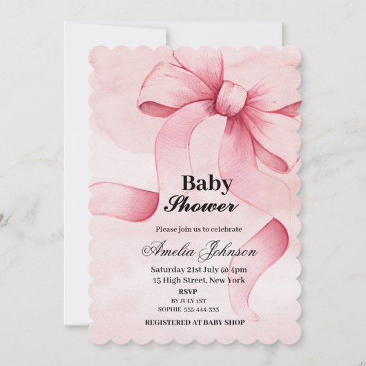 Roze Strik Meisje Baby Shower Kaart (Voorkant)
