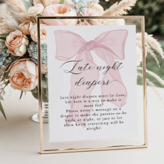 Roze Strik Meisje Baby Shower Late Night Luiers Poster