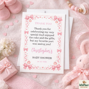 Roze Strik Meisje Baby Shower – Leuke & Mooie Fees Bedankkaart