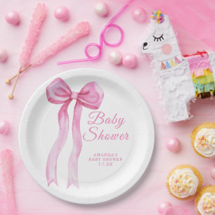 Roze strik meisje baby shower papieren bordje