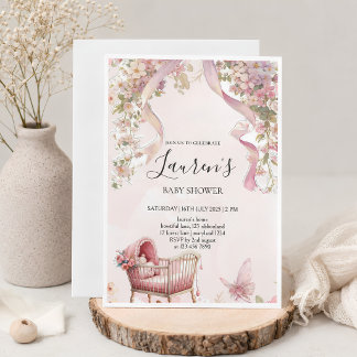 Roze Strik Meisje Baby Shower Uitnodiging