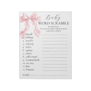 Roze Strik Meisje Baby Shower Woord Scrabble SPEL Notitieblok