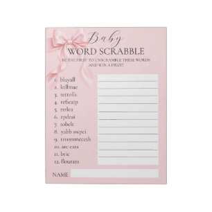 Roze Strik Meisje Baby Shower Woord Scrabble SPELL Notitieblok