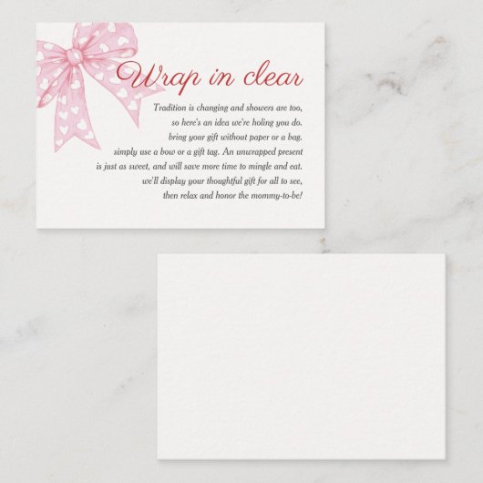 Roze Strik Meisje Baby Shower Wrap In Helder Informatiekaartje (Voorkant / Achterkant)
