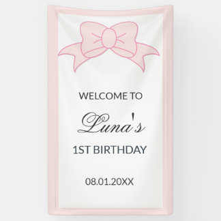 Roze Strik Meisje Kinderen 1e Verjaardag Spandoek