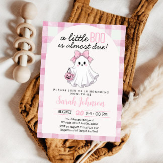Roze strik meisje kleine Boo geruite baby shower Kaart