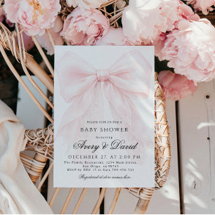 Roze Strik Meisje Moderne Baby Shower Kaart