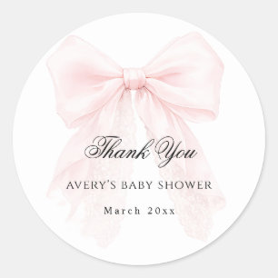 Roze Strik Meisje Moderne Baby Shower Ronde Sticker