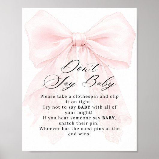 Roze Strik Meisje Moderne Baby Shower Spel Poster (Voorkant)