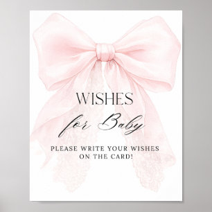 Roze Strik Meisje Moderne Baby Shower Wensen Poster