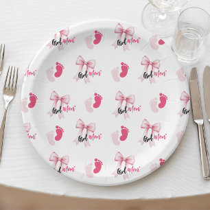 Roze Strik Meisje Moeder Lint Cute Baby Shower Papieren Bordje