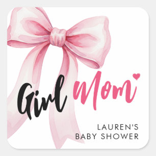 Roze Strik Meisje Moeder Lint Cute Baby Shower Vierkante Sticker