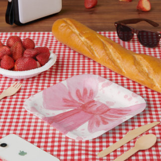 Roze Strik Meisje Verjaardag Papieren Bordje