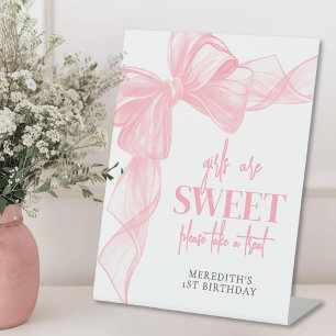 Roze Strik Meisjes Snoepbar Bord Reclamebord Met Voetstuk