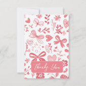 Roze strik met bloem bedankkaart (Voorkant)