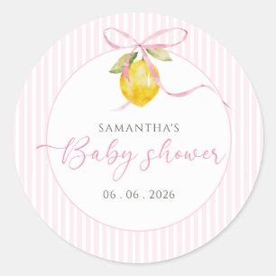 Roze strik met citroen lint coquette babyshower vo ronde sticker